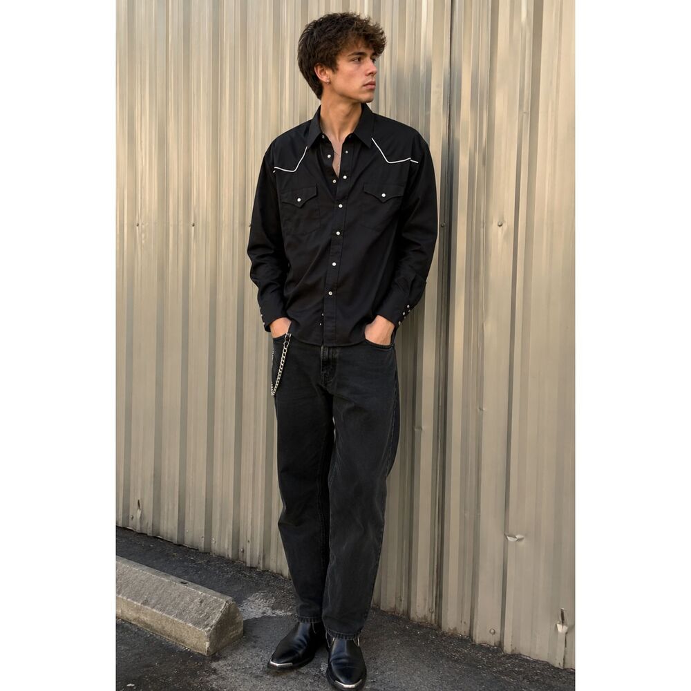 Vintage ELY CATTLEMAN Black Cowboy Western Button Up Shirt Top  Mens Size Small